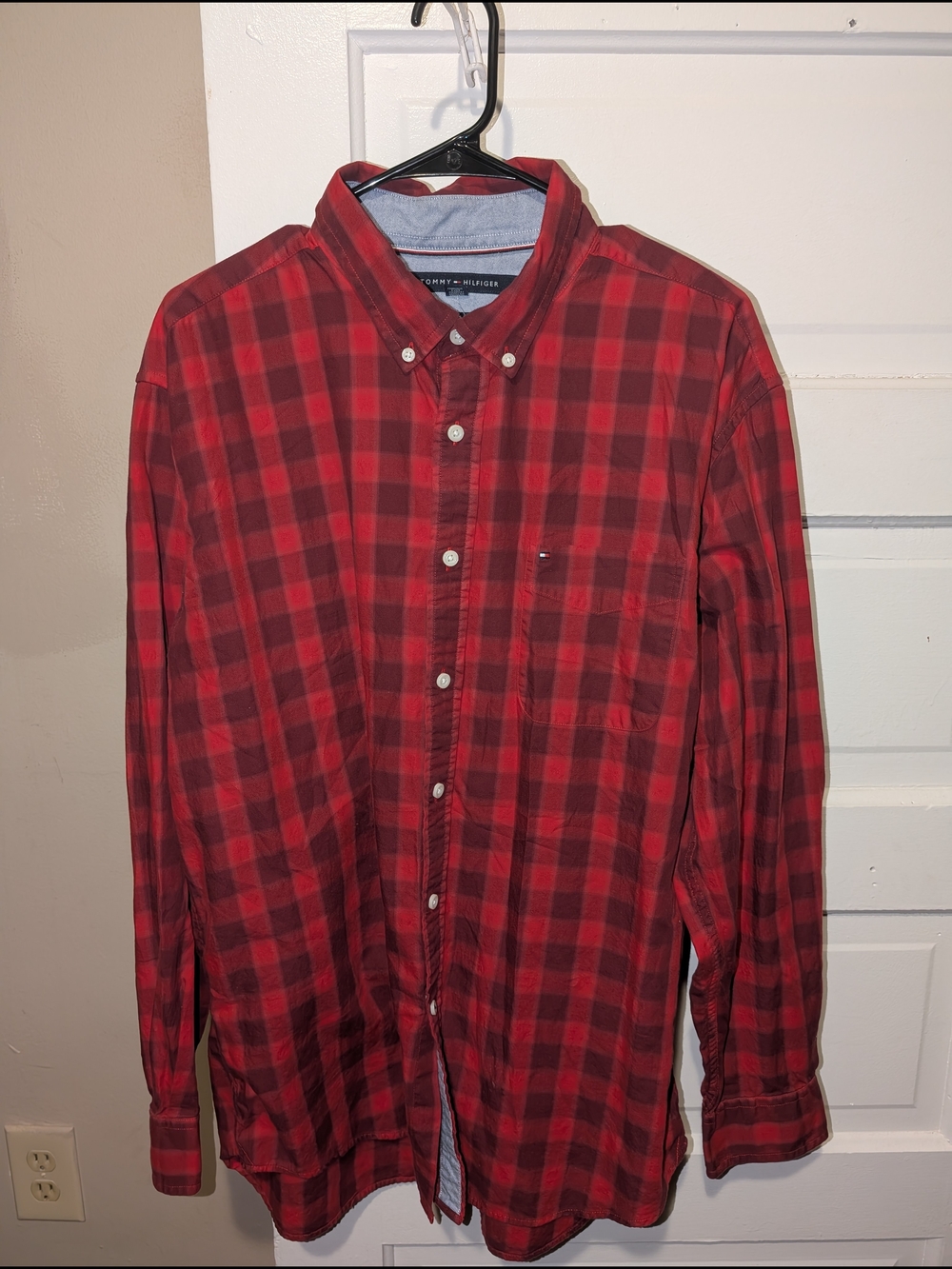 Tommy Hilfiger Red and Black Plaid Button-Down Shirt